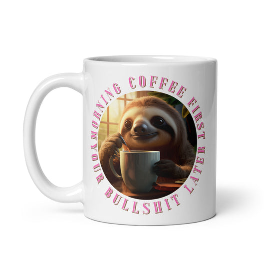Slothful Relax Morning Coffee Valkoinen kiiltävä muki